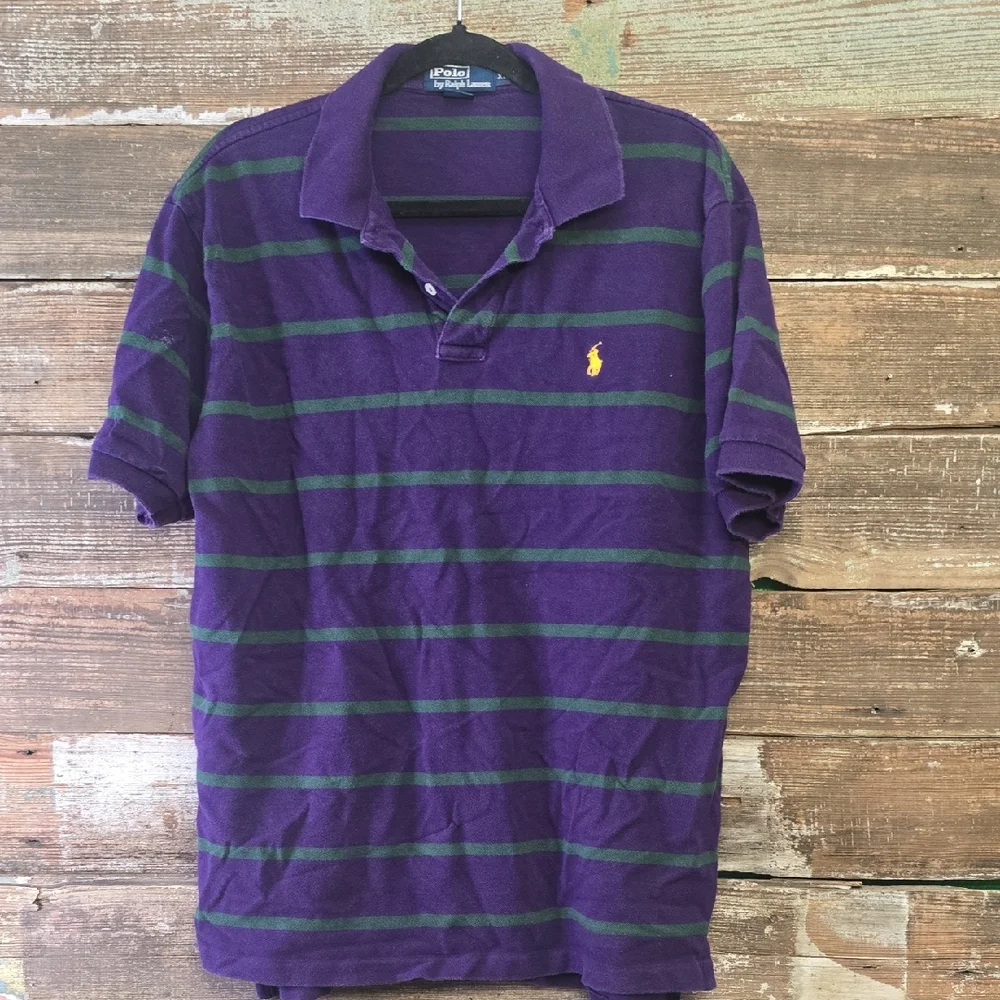 Polo by Ralph Lauren Purple Polo with Green Stripes and Yellow Pony